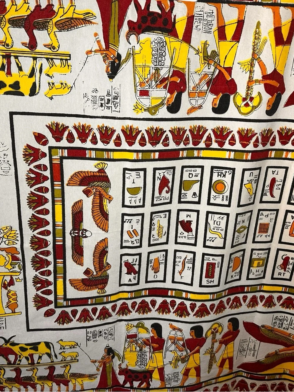 Vintage Egyptian Hieroglyphics Rectangle Tablecloth 8’x4’ (5) Napkins Set